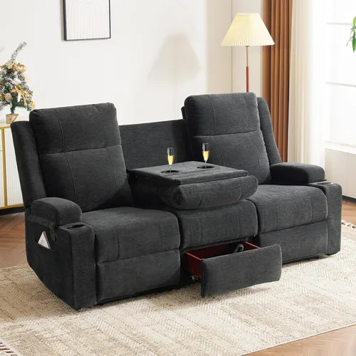 Vista 12 de Sofá reclinable de dos plazas, sofá biplaza con reposapiés ajustable, sillón reclinable de pared para sala de estar, cine en casa y RV (beige)