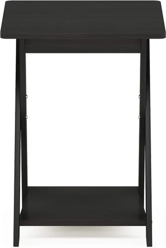 Vista 8 de Furinno Mesa auxiliar moderna y sencilla, mesa auxiliar cuadrada de 2 niveles con estante inferior abierto y patas en X, mesita de noche Espresso