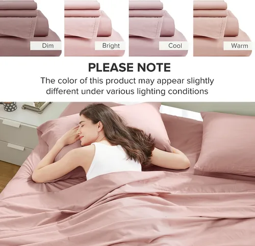 Vista 85 de Comfort Spaces Sábanas 100% algodón tamaño King, transpirables y ultra suaves, sábanas de algodón naturalmente fresco con bolsillo elástico de 14