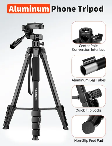 Vista 6 de Nineigh Soporte de trípode para teléfono de 75", trípode superior para iPhone con control remoto, montaje horizontal portátil para video