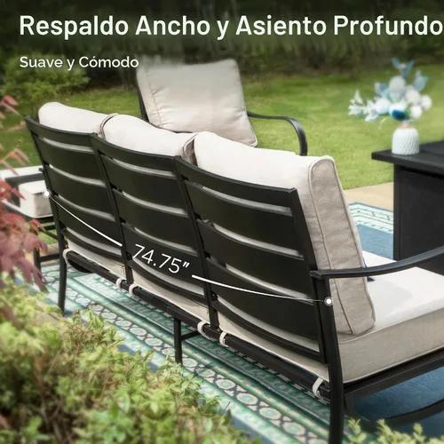 Vista 7 de PHI VILLA Sofá de metal para patio con cojín impermeable extra grueso de 5.75 pulgadas, asiento profundo de 3 plazas y respaldo alto, sofá