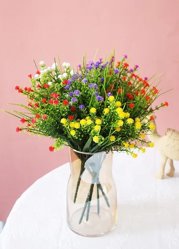 Vista 4 de JAKY-Global Flores artificiales Gypsophila Babysbreath - Ramo de plantas de agua falsas, 6 paquetes de plantas falsas, ramo de brida de boda