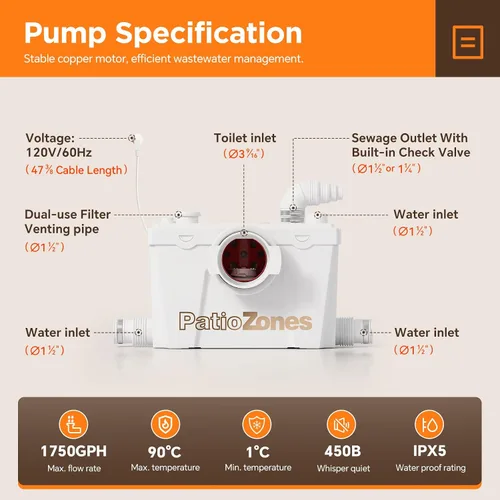 Vista 3 de Sistema de inodoro macerador Upflush - Inodoro de altura ADA de 17.7