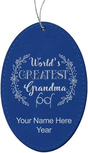 Vista 8 de LaserGram Personalized Christmas Ornament, World's Greatest Grandma, Faux Leather, Custom Laser Engraved Gift Idea (Oval Shape, Black with Gold)