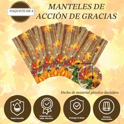 Vista 4 de Tranqun 4 manteles de plástico de otoño con diseño de calabaza, 108 x 54