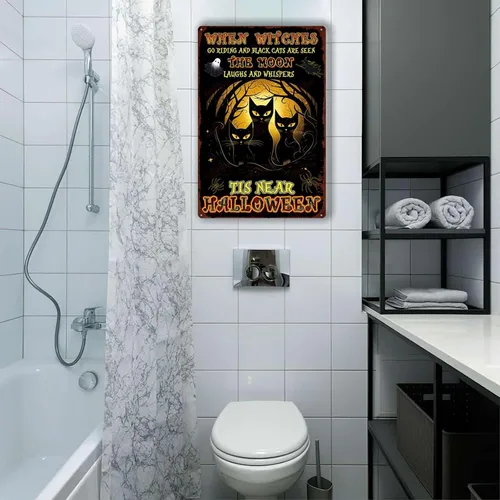 Vista 5 de Letrero de lata retro con diseño de gato negro, regalo de mamá de gato, decoración de gato negro de Halloween, regalo para amantes de los gatos