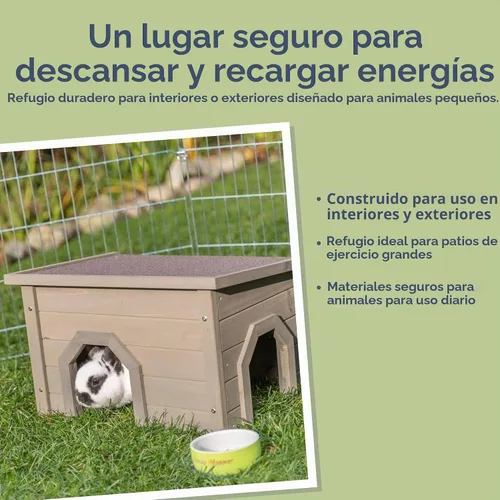 Vista 2 de TRIXIE natura Casa para Animales Pequeños, Refugio para Conejos, Casa de Corral, Refugio para Conejos, Conejitos, Cobayas y Chinchillas, Gris-Verde