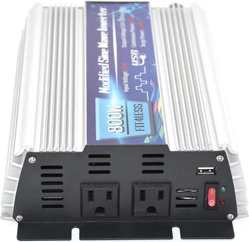 Vista 4 de Inversor de corriente 800W con salida de enchufes dobles y entrada USB5V 2000mA DC12V o 24V, salida AC110V 60Hz (12V)