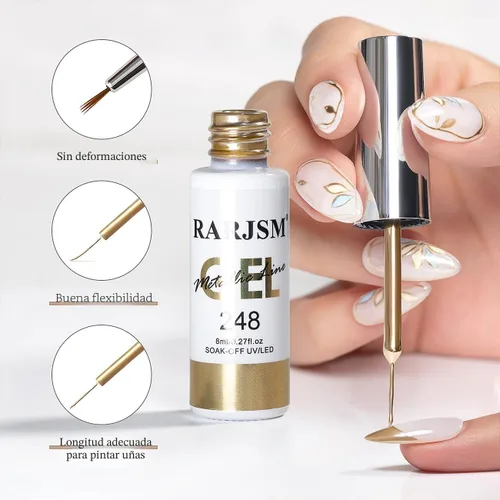 Vista 5 de RARJSM Esmalte de uñas en gel metálico para arte de uñas, 3D efecto espejo, gel de uñas con brillo metálico, 8 ml, pincel fino incorporado, pintura