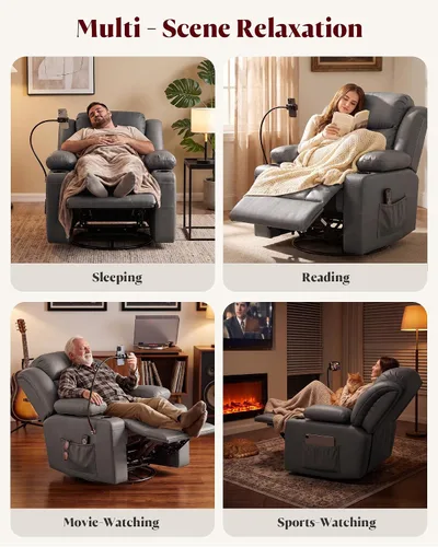 Vista 9 de Silla reclinable giratoria eléctrica con reposabrazos ajustables Gris