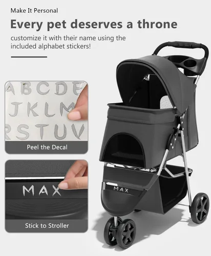 Vista 6 de OS MOTOR - Carriola para mascotas con 3 ruedas para mascotas pequeñas/medianas, portavasos plegable y portátil para perro gato cachorro gatito