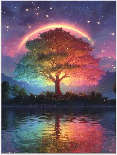 Vista 19 de VOCBAN Abstract Tree Landscape Painting On Canvas Poster Wall Artworks Pictures Living Room and Bedroom Picture Prints for Walls(blue blue 109