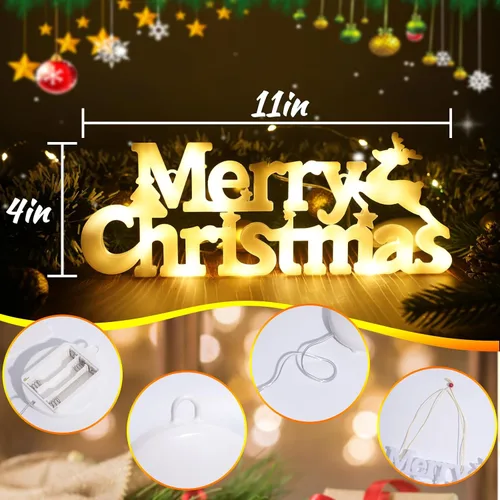Vista 3 de Letrero iluminado de Feliz Navidad - Letrero colgante de 11" para decoración de interiores/exteriores