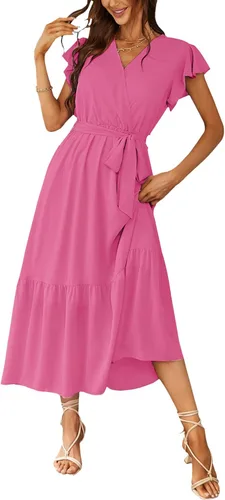 Vista 40 de PRETTYGARDEN Vestido largo bohemio floral de verano para mujer Melocotón Floral