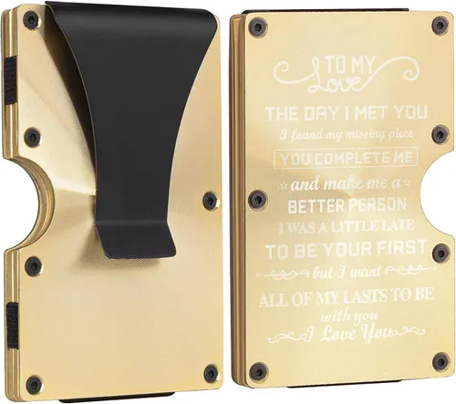 Vista 3 de Billeteras de metal personalizadas, regalos para papá, hijo, padrinos de boda, regalo de padrino de boda, cartera grabada con clip para dinero
