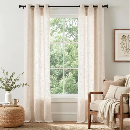 Vista 16 de Jinchan Cortinas de lino azul semitransparentes de 96 pulgadas de largo, 2 paneles para sala de estar con ojales, cortinas oscuras de lino