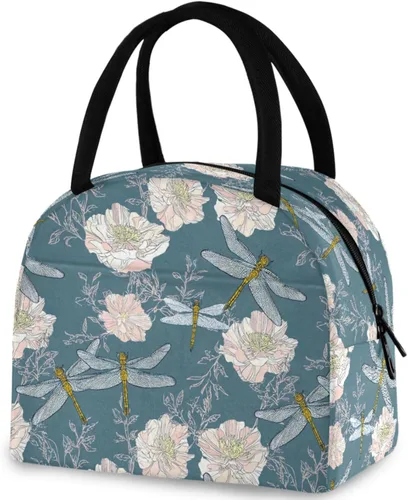 Vista 30 de Bolsa de almuerzo reutilizable con diseño de panal de abeja vintage, con bolsillo frontal, cierre de cremallera, bolsa térmica térmica