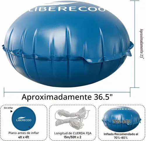 Vista 3 de LIBERECOO Almohadas de piscina redondas de 4 pies para piscinas sobre el suelo - Almohadas de invierno súper duraderas de 0.4 mm Almohadas