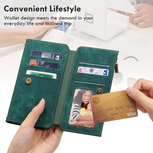 Vista 3 de ZCDAYE Funda tipo cartera para iPhone 11, iPhone 11 (6.1 pulgadas) Funda de teléfono cartera, cremallera premium (con pulsera) Funda de cuero