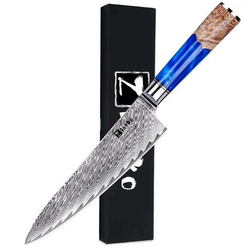 Vista 8 de Zlatko Cuchillo de chef de 8 pulgadas, cuchillo de cocina japonés de damasco, acero VG10 Acero inoxidable de alto carbono, cuchillo de chef ultra
