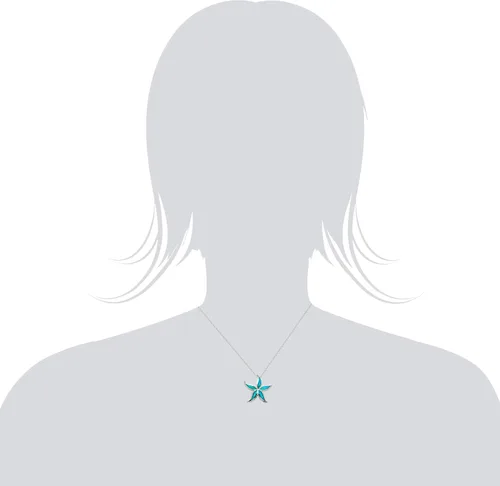 Vista 3 de Honolulu Jewelry Company Colgante de plata de ley con estrella de mar con ópalo azul simulado y cadena de caja de 18 pulgadas, Metal, Ópalo