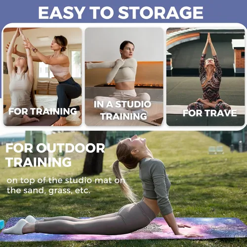 Vista 3 de U&M Tapete de yoga antideslizante, tapete de gamuza para ejercicio con bolsa de transporte para yoga, pilates y meditación, estiramiento de suelo