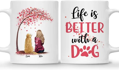 Vista 22 de Taza Personalizada de Gossby para Perros - La vida es mejor con perros (2 hombres - 2 perros) - Taza de perro personalizable para papás de perros