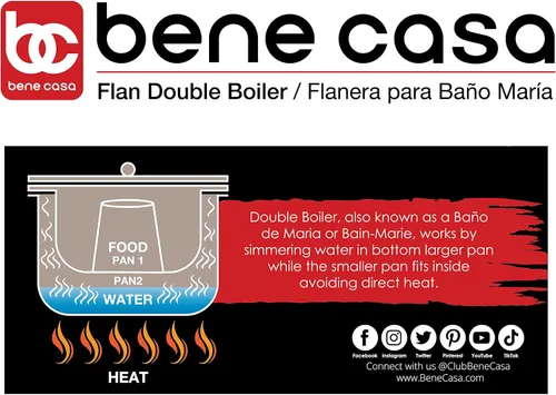 Vista 6 de Bene Casa - Caldera doble de molde de flan de aluminio con tapa de vidrio (1.6 litros) - Incluye sartén interior de aluminio (8") - Apta
