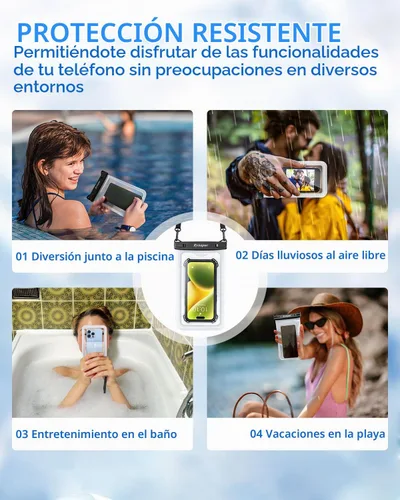Vista 9 de Rynapac Bolsa impermeable para teléfono - Bolsa impermeable para teléfono de 8.5 pulgadas con cordón, bolsa seca para teléfono IPX8, artículos