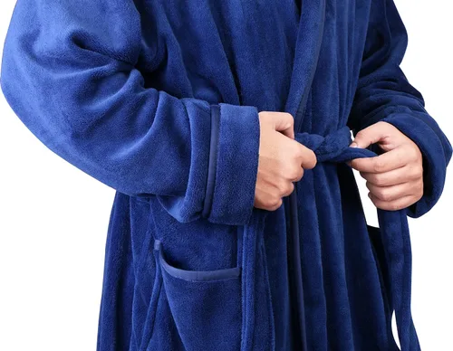 Vista 6 de NY Threads Mens Hooded Fleece Robe - Plush Long Bathrobes