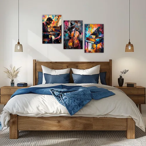 Vista 3 de AWPANERAR Arte de pared de música negra, 3 paneles, impresiones en lienzo afroamericano, arte vintage de jazz, instrumentos musicales, imágenes