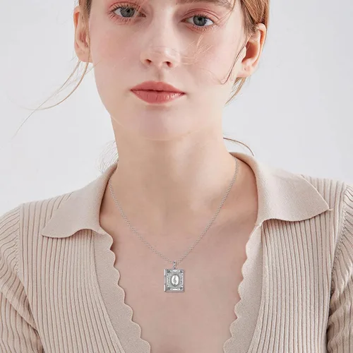 Vista 6 de Collar con medallón de fotos de plata de ley 925 con diseño de libro que sostiene fotos, regalos de cumpleaños para mujeres y madres