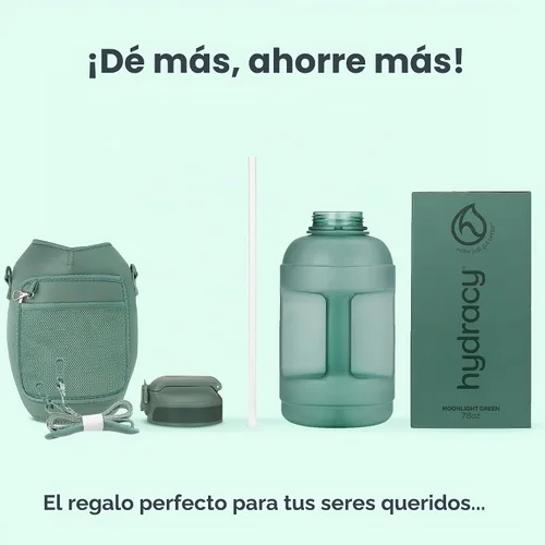 Vista 9 de Hydracy Botella de agua de plástico Tritan de 2.3 L sin BPA con correa de hombro ajustable, tapa a prueba de derrames y práctica boquilla de Lus