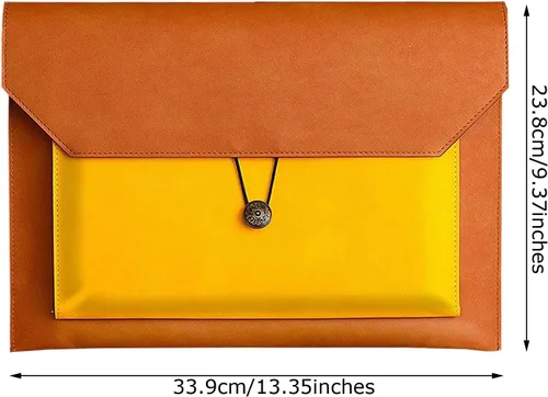 Vista 2 de Carpeta de archivos A4 de cuero de la PU Portafolio de la carpeta del sobre con 2 compartimentos marrón y naranja partido