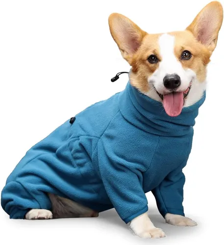 Vista 2 de Perro Pajamast - Mameluco cálido a prueba de viento Fitwarm de forro polar suave, talla XS, color verde turquesa