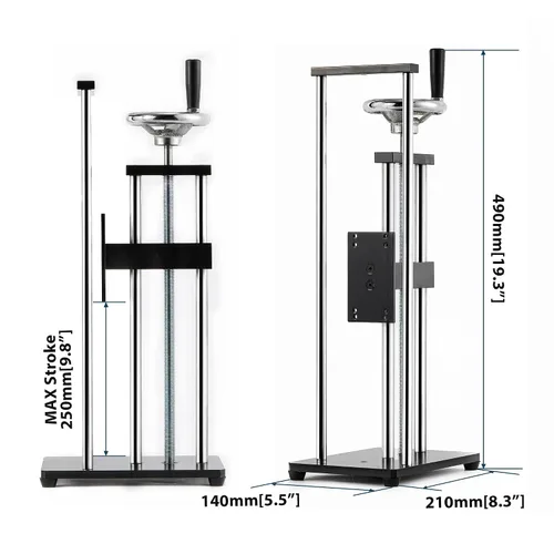 Vista 5 de Soporte de Medidor de Fuerza Soporte Manual de Prueba de Fuerza Medidor de Empuje y Tracción, Operado por Rueda Manual, con Carrera de 250mm/9.8