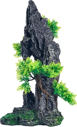 Vista 7 de Adornos Grandes para Acuario - Adorno de Acuario con Vista a la Montaña, Casa en el Árbol, Cueva, Puente, Resina, 10.24x9.45x5.12 pulgadas, C
