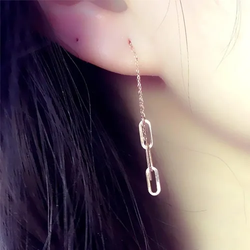 Vista 5 de SAGEKING 2024 New 585 Purple Gold Glossy Chain Ear Line Fashion Punk Style Earrings For Women Exquisite 14K Rose Gold Party Jewelry For Girlfriend