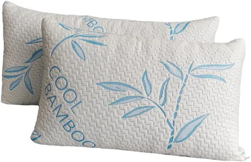 Vista 6 de Paquete de 2 almohadas de rayón de tamaño estándar derivadas de bambú para dormir, almohada de cama ajustable de espuma viscoelástica triturada
