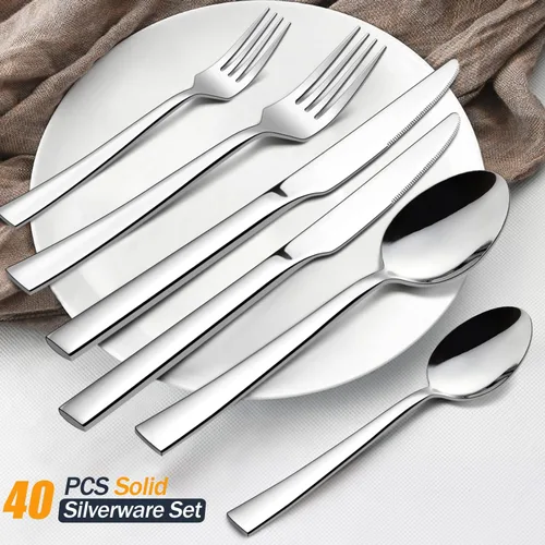 Vista 2 de HaWare Juego de cubiertos de 53 piezas con cuchillos para carne