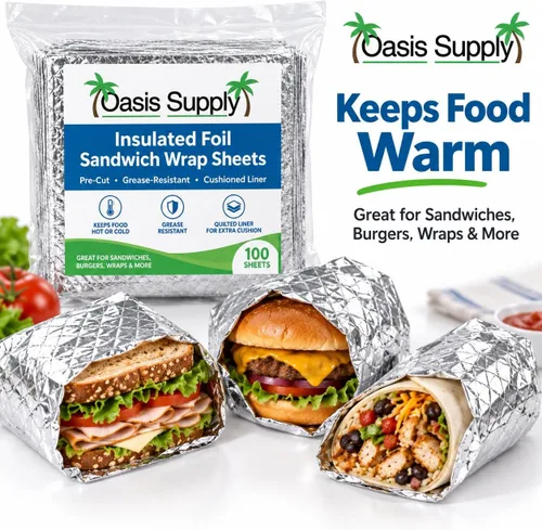 Vista 3 de Oasis Supply, Hojas aisladas precortadas para sándwich - Resistente a la grasa, para alimentos calientes, 100 unidades, 10 3/4 x 14 pulgadas