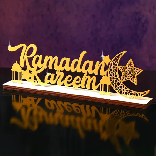 Vista 7 de Landhoow Letrero de Eid Mubarak para decoración de mesa de Ramadán de 12.99 x 4.72 pulgadas, letrero de Ramadán Kareem, decoración de letras
