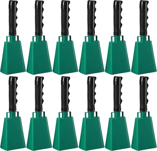 Vista 15 de Pelopy 12 campanas de vaca grandes de 9 pulgadas con mango para eventos deportivos, cencerros de percusión de mano, campanas de campana de animación