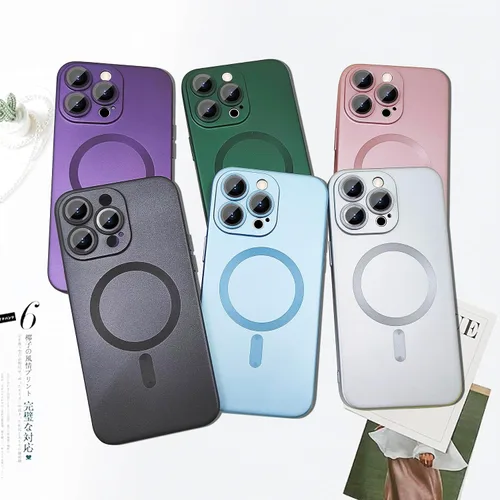Vista 6 de ankofave Funda magnética para iPhone 13 Pro Max para mujer, diseño mate de lujo suave con brillo metálico con protector de lente de cámara