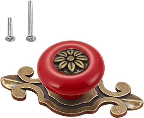 Vista 21 de HUAMULAN Paquete de 10 Pomos de Cerámica Retro, Tiradores Vintage para Cómoda Cocina con Pétalos para Gabinete, Base de Aleación de Zinc, Placa