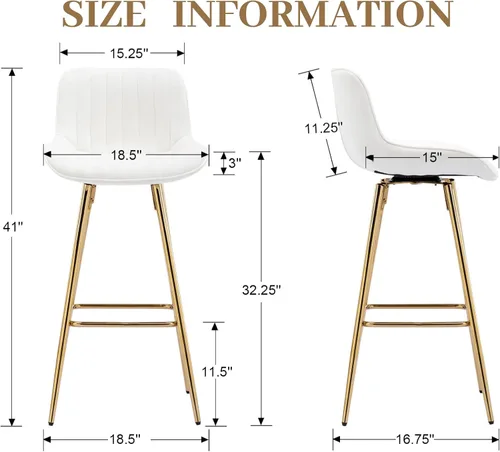Vista 3 de CIMOO Juego de 2 taburetes giratorios de bar de terciopelo con patas doradas, sillas de bar de 30 pulgadas con respaldo, taburetes de bar beige