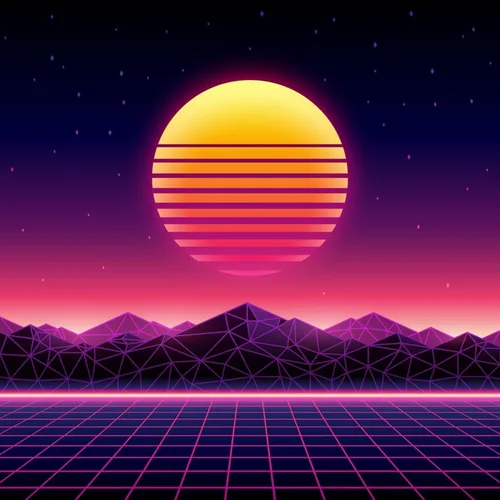 Vista 8 de ART.COM Wall Art Print Retro Futuristic Background 1980S Style. Digital Landscape in a Cyber World. Retro Wave Music Album on Black Frame by Kelvin