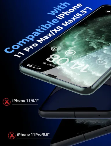 Vista 2 de MAGIC JOHN Paquete de 2 protectores de pantalla de vidrio templado para iPhone 11 Pro Max/XSMAX de 6.5 pulgadas, instalación automática
