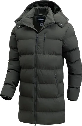 Vista 9 de Abrigo de invierno para hombre, chaqueta larga acolchada impermeable, parka de esquí, ropa exterior gruesa con capucha extraíble Negro