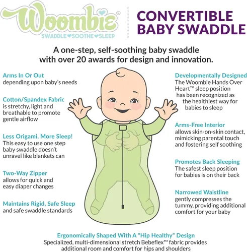 Vista 2 de Woombie Manta convertible para bebé, se convierte en manta portátil para bebés de hasta 3 meses, elefante Stardust, 5-13 libras, gris